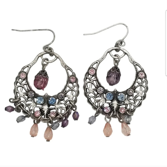 VINTAGE STERLING SILVER & RHINESTONE DROP STATEMENT EARRINGS - Picture 1 of 6